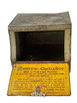 1879 Antique Schepp's Cocoanut Cake Bread Box, Tin Litho Advertising Display