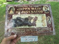1900s JAPP'S HAIR REJUVENATOR Tin LITHO Display Sign withSix SAMPLES ex Ks. MUSEUM