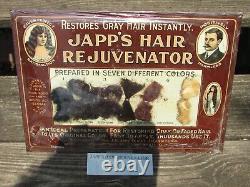 1900s JAPP'S HAIR REJUVENATOR Tin LITHO Display Sign withSix SAMPLES ex Ks. MUSEUM