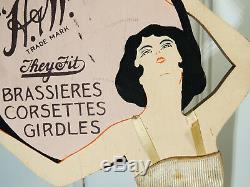 1920s Lingerie Corset Antique vtg Art Deco STORE DISPLAY Sign Pin-up Flapper
