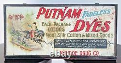 1920s PUTNAM FADELESS DYES ADVERTISING CABINET TIN LITHOGRAPHY RED COATS DISPLAY