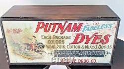 1920s PUTNAM FADELESS DYES ADVERTISING CABINET TIN LITHOGRAPHY RED COATS DISPLAY