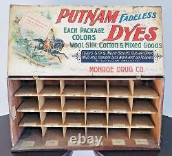 1920s PUTNAM FADELESS DYES ADVERTISING CABINET TIN LITHOGRAPHY RED COATS DISPLAY