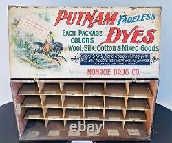 1920s PUTNAM FADELESS DYES ADVERTISING CABINET TIN LITHOGRAPHY RED COATS DISPLAY