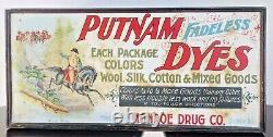 1920s PUTNAM FADELESS DYES ADVERTISING CABINET TIN LITHOGRAPHY RED COATS DISPLAY