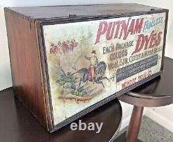 1920s PUTNAM FADELESS DYES ADVERTISING CABINET TIN LITHOGRAPHY RED COATS DISPLAY