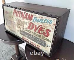 1920s PUTNAM FADELESS DYES ADVERTISING CABINET TIN LITHOGRAPHY RED COATS DISPLAY