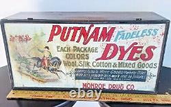 1920s PUTNAM FADELESS DYES ADVERTISING CABINET TIN LITHOGRAPHY RED COATS DISPLAY