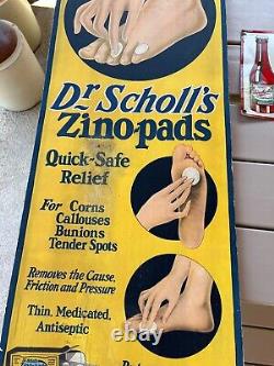 1925 Vintage Dr Scholls Large Foot Drug Store Window Display Sign 42x17