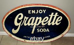 1940's-vintage Sign-grapette Soda Embossed Metal Store Display Oval-org 48