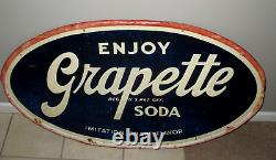 1940's-vintage Sign-grapette Soda Embossed Metal Store Display Oval-org 48