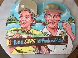 1940s LEE OVERALLS Co CAPS CARDBOARD DIE CUT STORE DISPLAY SIGN! UNUSED