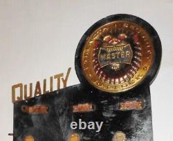 1940s Quality Master Lock Store Display Brass Lion Head Wood Advertising Sign