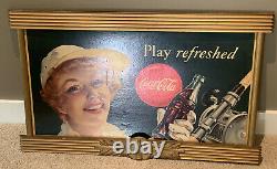 1949 Coca Cola Sign Cardboard 36x20 Store Display Frame Play Refreshed Fishing