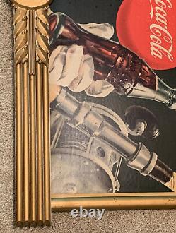 1949 Coca Cola Sign Cardboard 36x20 Store Display Frame Play Refreshed Fishing