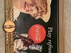 1949 Coca Cola Sign Cardboard 36x20 Store Display Frame Play Refreshed Fishing