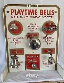 1950's NOS Starr Playtime Bells Store Display, Orig Box, Pedal Cars, Bike, wagon