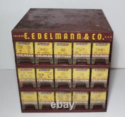 1950s Vintage E. Edelmann Advertising Parts Cabinet Store Display FULL CONTENTS