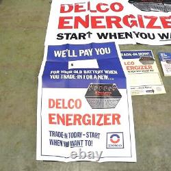 1960's GM DELCO BATTERY SIGN BANNER DISPLAY KIT UNHUNG NOS OPEN BOX VINTAGE KIT