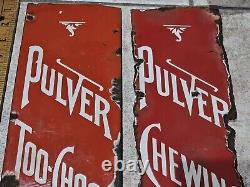 2 Vintage Porcelain Pulver Candy Gum Sign Machine General Store Display Too Choo