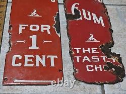 2 Vintage Porcelain Pulver Candy Gum Sign Machine General Store Display Too Choo