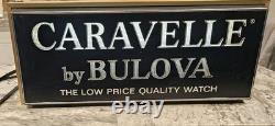 25 X 10.5 VINTAGE Lighted Wall Store Sign Caravelle By BULOVA Display