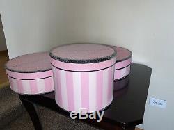 3victoria Secret Lg, M, S, Striped Hat Boxes Frosted Snow Look