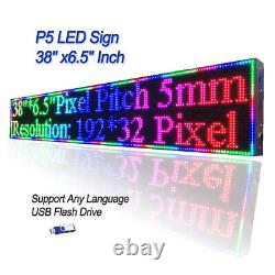 5000Nits P5 38x 6.5 Full Color LED Sign Programmable Scrolling Message Display