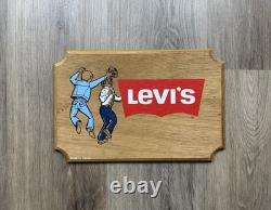 70s Vintage Levi's Hand Painted Wooden Store Display Sign Advertisement Rare