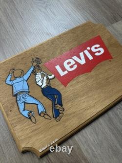 70s Vintage Levi's Hand Painted Wooden Store Display Sign Advertisement Rare