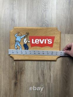 70s Vintage Levi's Hand Painted Wooden Store Display Sign Advertisement Rare