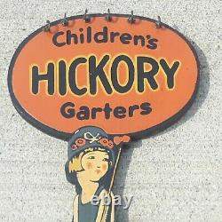 ANTIQUE WOOD Vtg CHILDREN'S HICKORY GARTER STORE DISPLAY ADVERTISING SIGN OLD