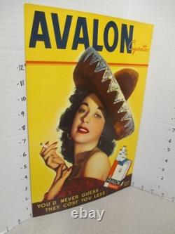 AVALON CIGARETTES 1940s store display poster sign pinup girl Mexican sombrero