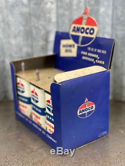 Amoco Handy Oiler Store Display Sign Cardboard Home Oil Can Not Quart with 4 cans