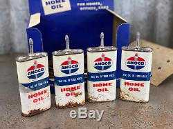 Amoco Handy Oiler Store Display Sign Cardboard Home Oil Can Not Quart with 4 cans