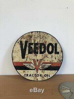 Ancienne Plaque Tole Veedol Huile No Emaillee Enamel Sign