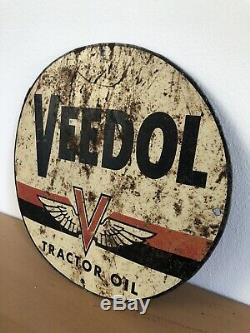Ancienne Plaque Tole Veedol Huile No Emaillee Enamel Sign