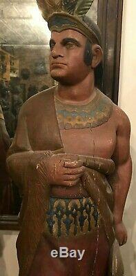 Antique 1870-1890 American Cigar Store Indian Trade Sign Display Figure Statue