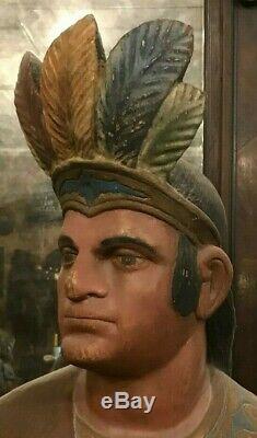 Antique 1870-1890 American Cigar Store Indian Trade Sign Display Figure Statue