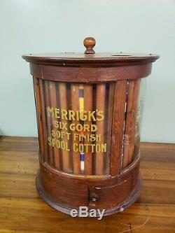 Antique 1897 Merricks 6 Cord Spool Display Rotating Cabinet General Store Sign