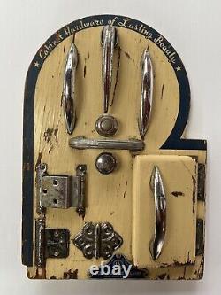 Antique Advertising Deco Hardware Store Display Wood Sign, Cabinet Hinges Pulls+