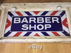 Antique Barbershop Porcelain Double Advertising Wooden Sign Barber Shop Folk Art