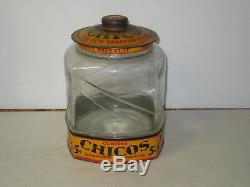 Antique Chicos Spanish Peanuts Country Store Display Jar Tin Litho Sign LID Nut