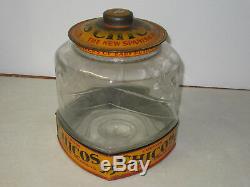 Antique Chicos Spanish Peanuts Country Store Display Jar Tin Litho Sign LID Nut