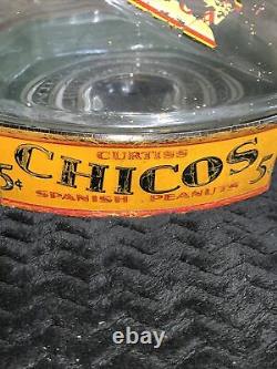Antique Chicos Spanish Peanuts Country Store Display Jar Tin Litho Sign LID Nut