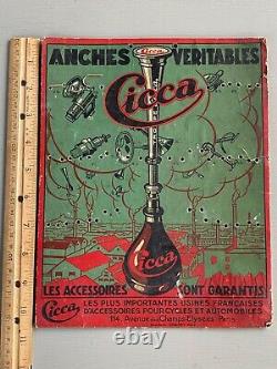 Antique Cicca Store Display Sign Bicycle Auto Bulb Horn Paris France HTF VTG Ad