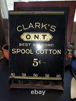 Antique Clarks tin sewing thread counter store display sign metal advertising