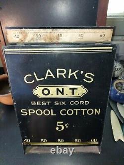 Antique Clarks tin sewing thread counter store display sign metal advertising