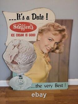 Antique Country USA Steffens Ice Cream Cardboard Sign Store Display Easel 1950's