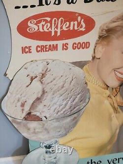 Antique Country USA Steffens Ice Cream Cardboard Sign Store Display Easel 1950's